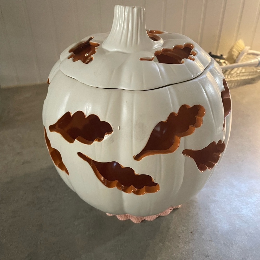 PartyLite White and orange Pumpkin Candle Holder